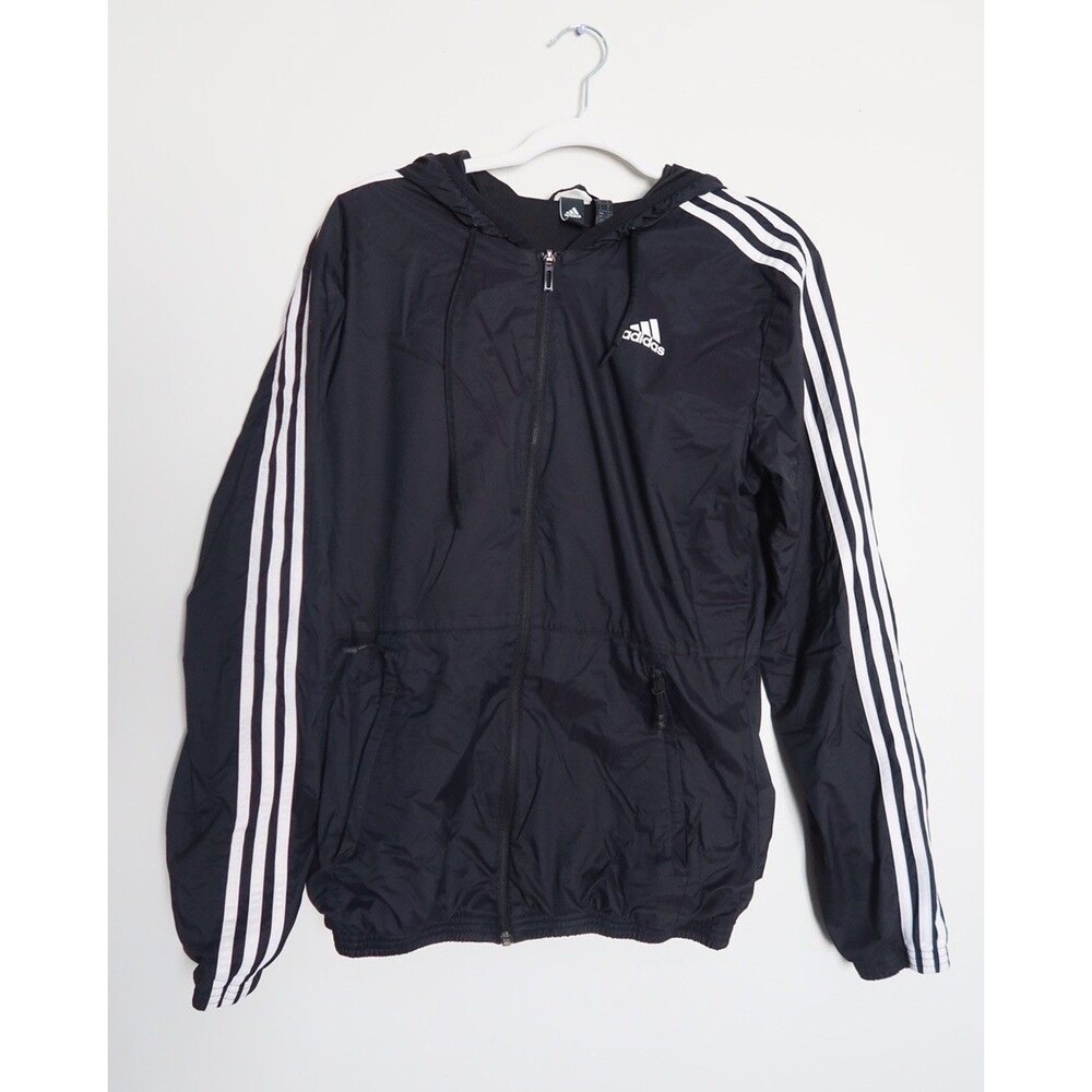 Adidas Essentials 3 Stripe Wind Jacket Siz Sm Full Zip Hooded Windbreaker BS2232